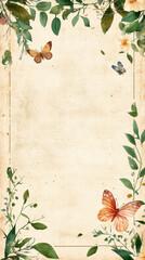 Whispers of the Garden: An elegant vintage design showcasing botanical elements and delicate butterflies, creating a sense of tranquility and the beauty of nature.