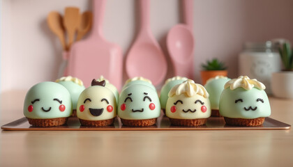 Cute bento cakes with adorable faces and pastel colors