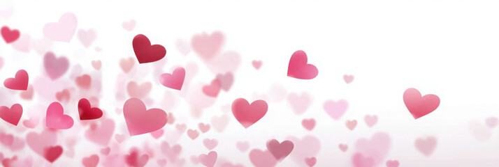 Pink hearts illustration on a white background - love heart for valentines day background - design banner 