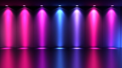 Colorful Spotlights Illuminate Dark Room Stage