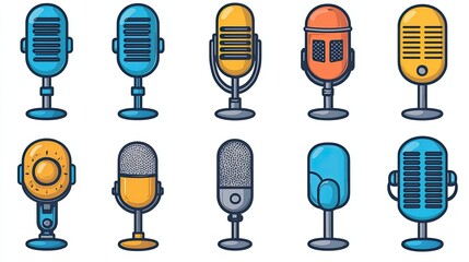 Colorful Retro Microphone Collection Designs Illustration