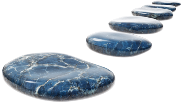 Sodalite stepping stones leading the way on transparent background