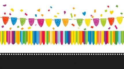 Colorful Party Banner with Confetti and Stripes