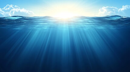 Obraz premium Sunlit Ocean Depths Underwater Scene With Clouds