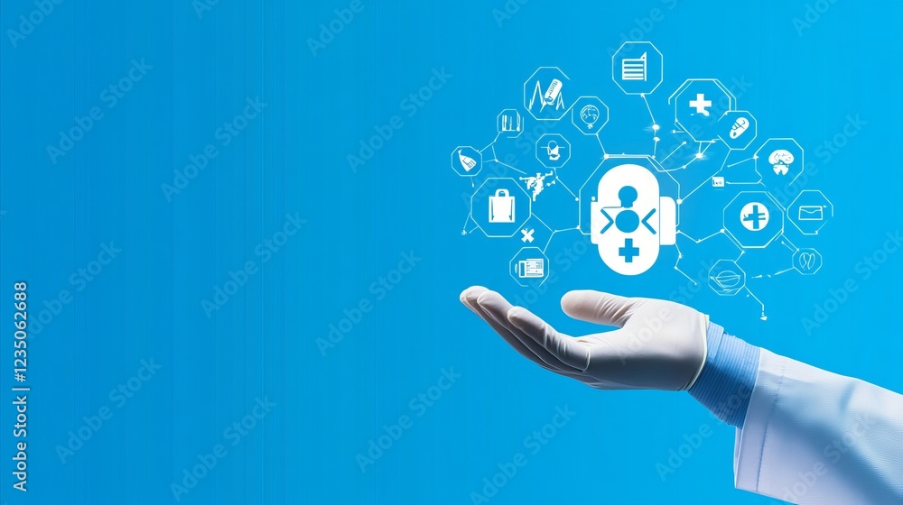 Poster a robots hand assists in medical healthcare practices supporting surgical performance with a graphic