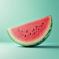 3D realistic watermelon slice, soft pastel mint background