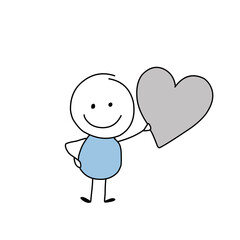 funny stickman holding heart
