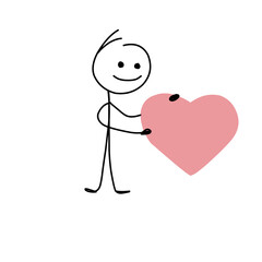 funny stickman holding heart