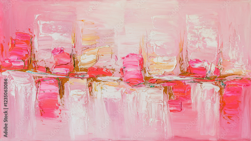 Poster modern abstract design with textured light and medium pink brushstrokes, blending seamlessly into a 