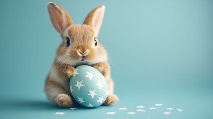 cute bunny with a egg painted with stars, easter concept 