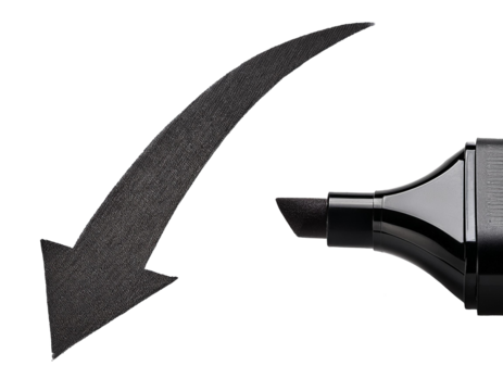 Black arrow marker isolated on white background, cut out