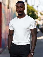 Fashionable man poses confidently in urban setting