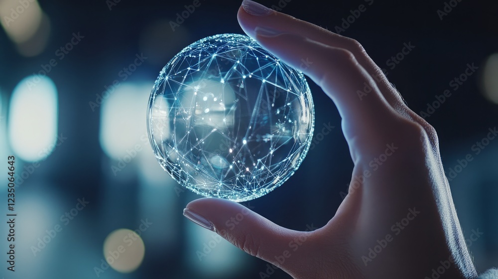 Poster a womans hand holds a virtual global internet connection symbolizing business global internet connec