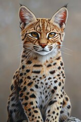 Obraz premium Serval cat resting calmly on a rocky surface in nature