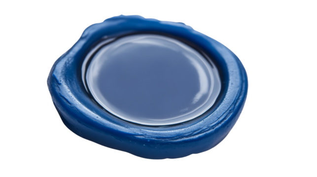 Blue wax seal on transparent background, emphasizing security and authenticity