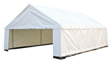 Large white event tent with transparent background for easy isolation