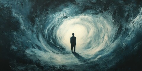 Abstract representation of solitude and introspection, suitable for mental health campaigns, art exhibitions, and personal development themes.