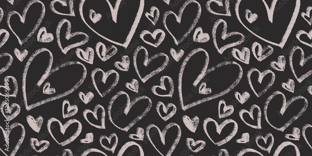 Poster vector seamless pattern with hand drawn hearts. textured drawn heart shapes various sizes as a repea
