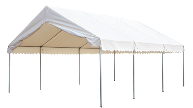 Large white event tent providing shelter with transparent background