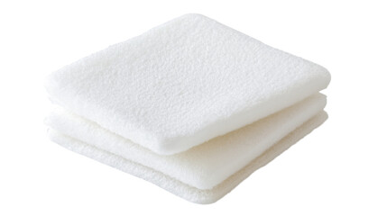 Stack of fluffy white towels on transparent background