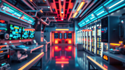 Futuristic Cyberpunk Server Room with Neon Lights