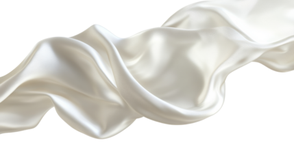 White silk fabric flowing on transparent background