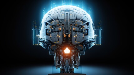 A futuristic robot head glows with intricate circuits, reflecting technological advancement and the promise of tomorrow.