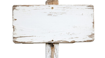 Empty white weathered wooden sign with transparent background for easy editing