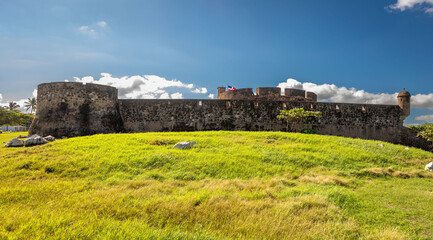 Exposure of the Fortaleza de San Filipe, an historic Spanish fortress used to protect the city of Puerto Plata from pirates, and is located on a hill near the seaport, Dominican Republic