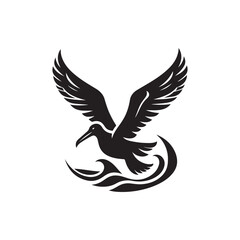 Black Color Albatross silhouette design Vector Illustration, Solid White Background (7).eps