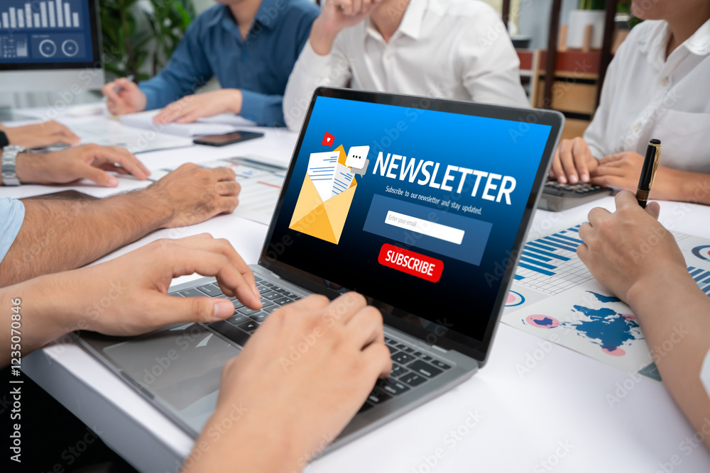 Poster newsletter signup page on computer for customer to subscribe brisk newsletter update information to subscriber