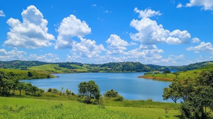 A scenic view of a beautiful blue sky dotted with white clouds