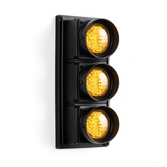 Yellow traffic light signals caution on a clear day, highlighting the importance of following road safety rules. Ideal for presentations on traffic management.