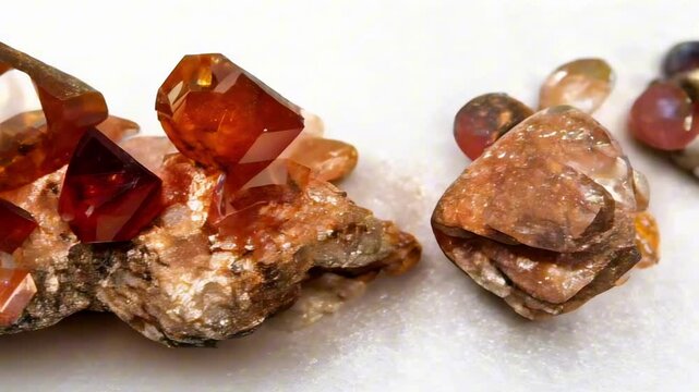 Rotating scheelite crystals on matrix isolated on a white background