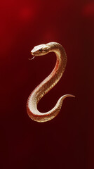 Fototapeta premium Golden snake on red background, Chinese New Year, year of the snake