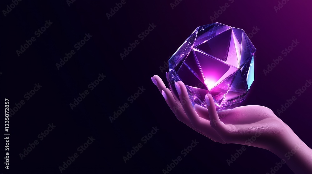 Poster metaverse virtual technology concept with a woman holding a global network connection symbolizing in