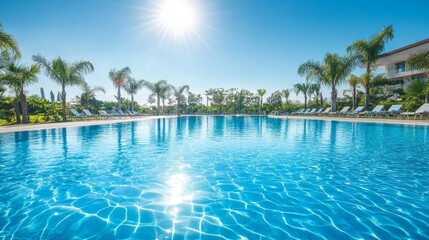 Fototapeta premium Clear water shimmering in an outdoor swimming pool on a bright sunny day