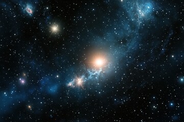 Naklejka premium Stunning view of a cosmic landscape filled with distant stars and colorful nebulae