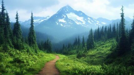 Fototapeta premium Scenic mountain landscape with a winding path through greenery