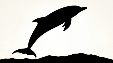 Silhouette of a Jumping Dolphin Against a Beautiful Sunset Background with Waves Below