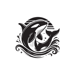Black Color Killer Whale (Orca) silhouette design Vector Illustration, Solid White Background (6).eps
