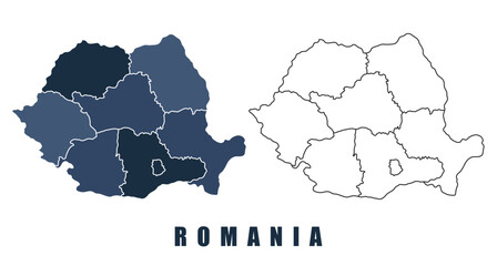 Romania map regions border outline vector set