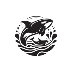 Black Color Killer Whale (Orca) silhouette design Vector Illustration, Solid White Background (8).eps