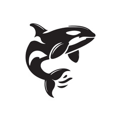Obraz premium Black Color Killer Whale (Orca) silhouette design Vector Illustration, Solid White Background (9).eps