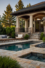 Fototapeta premium Luxury Home with Stunning Pool and Backyard Oasis: Resort-Style Living at its Finest