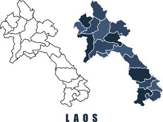 Laos map regions border outline vector set