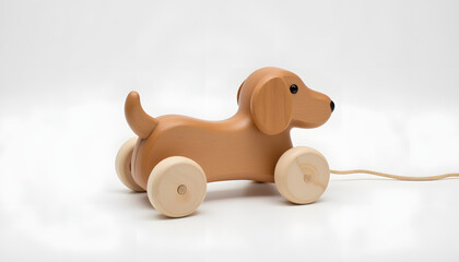 Wooden dog toy on white background