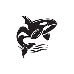 Black Color Killer Whale (Orca) silhouette design Vector Illustration, Solid White Background (23).eps