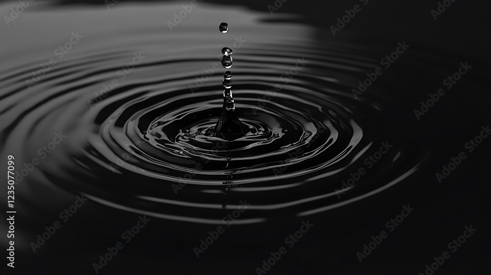 Poster dark liquid drop creating concentric ripples