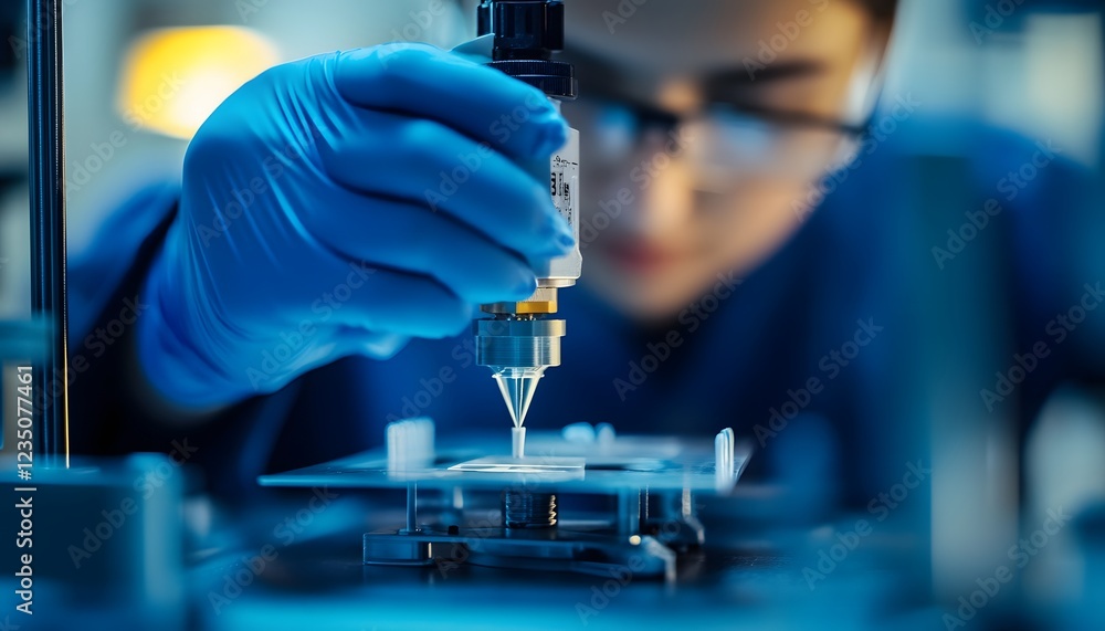 Poster a researcher in a laboratory setting is carefully injecting a liquid substance with a precision tool